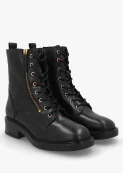 Ilacie Black Leather Lace Up Boots
