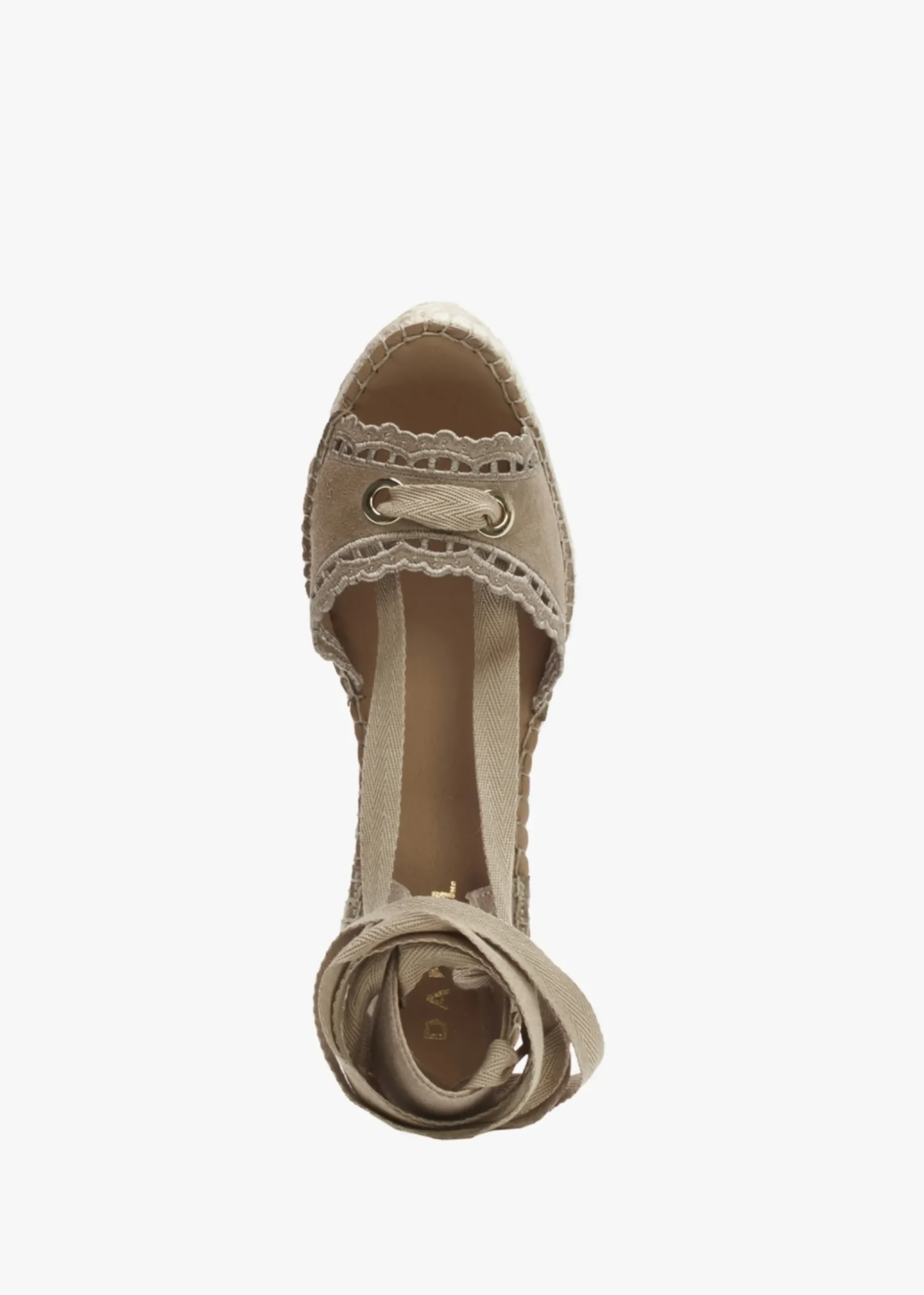Ilazer Beige Suede Laser Cut Edge Ankle Tie Wedge Espadrilles