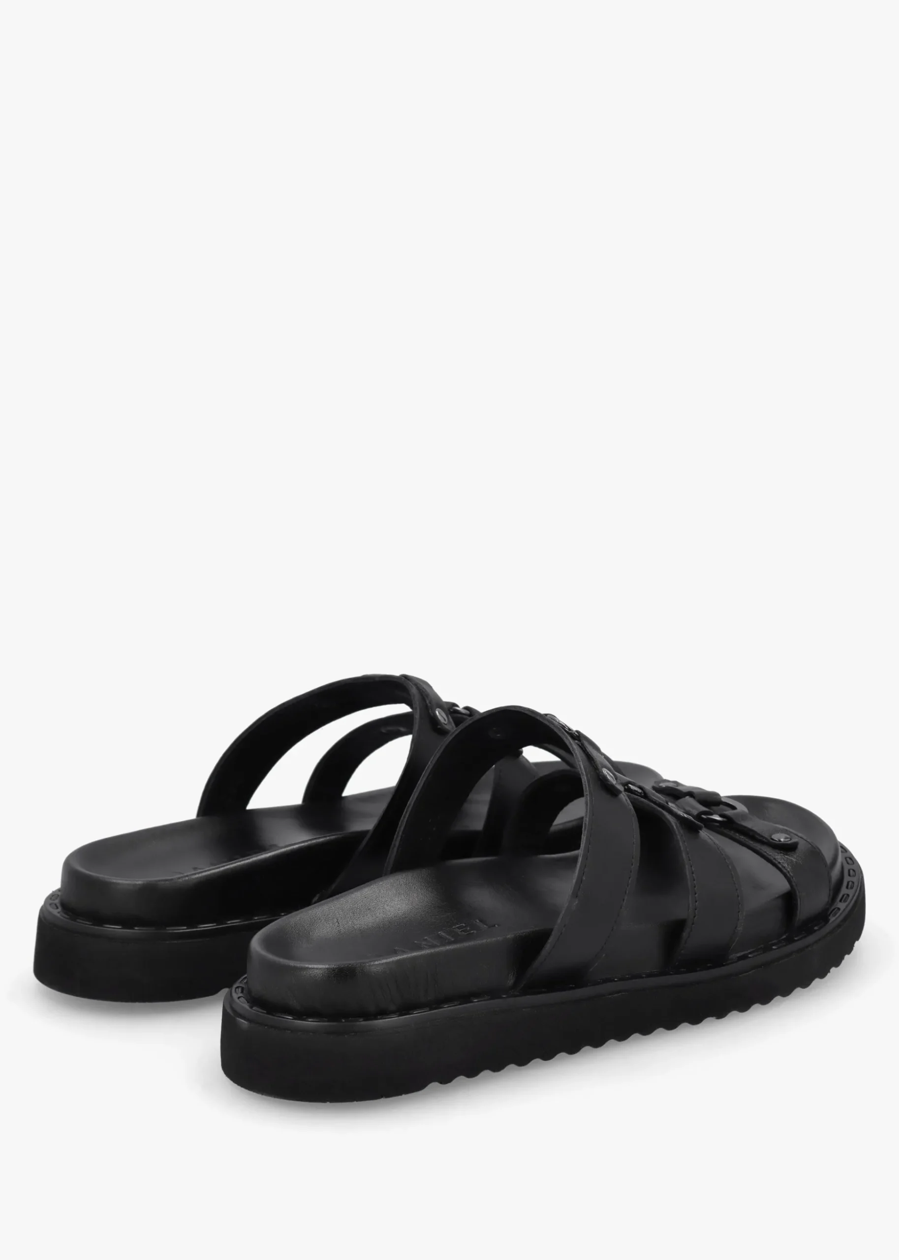 Ilene Black Leather Three Bar Chunky Mules