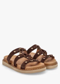 Ilene Brown Suede Three Bar Chunky Mules