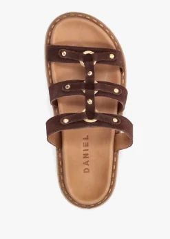 Ilene Brown Suede Three Bar Chunky Mules