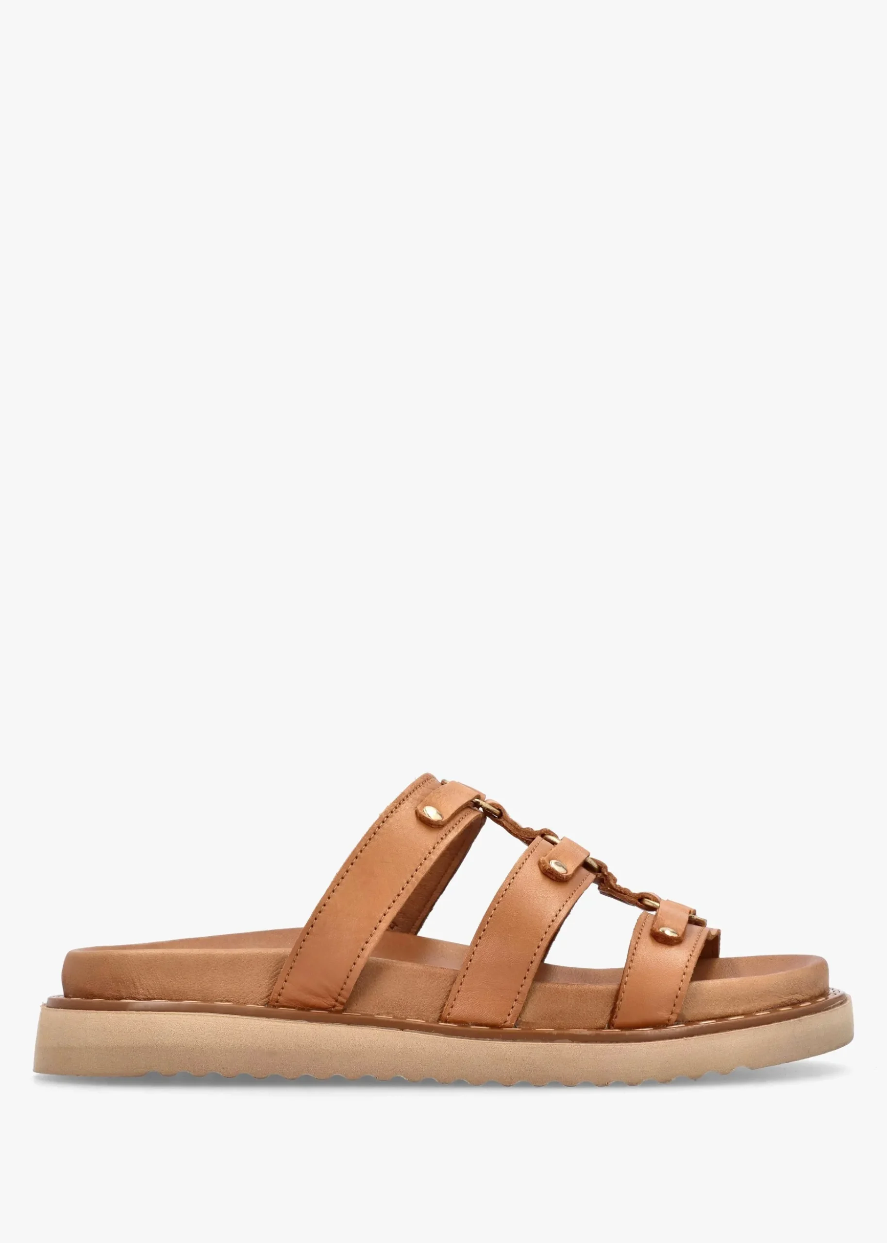 Ilene Tan Leather Three Bar Chunky Mules