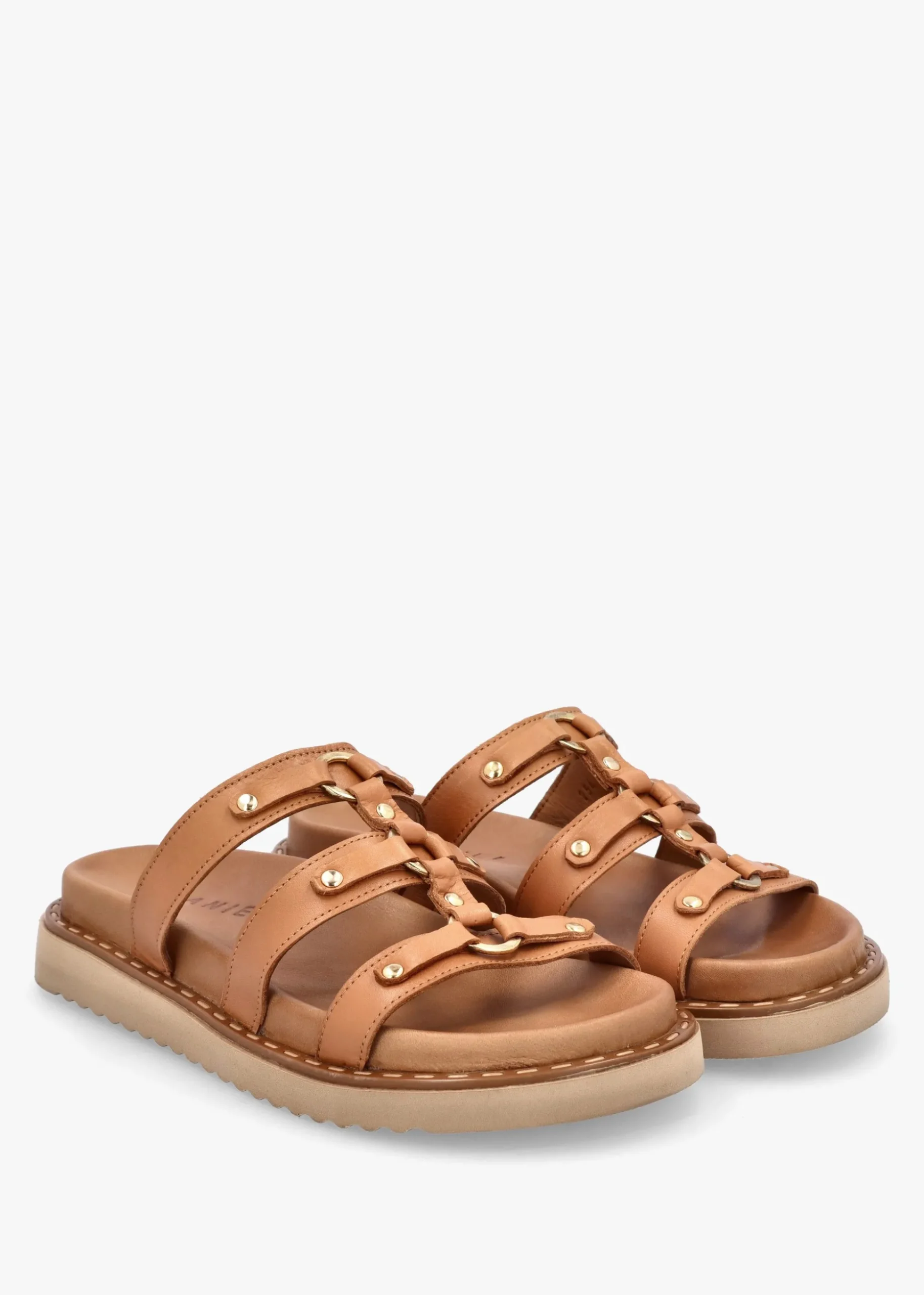 Ilene Tan Leather Three Bar Chunky Mules