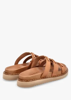 Ilene Tan Leather Three Bar Chunky Mules