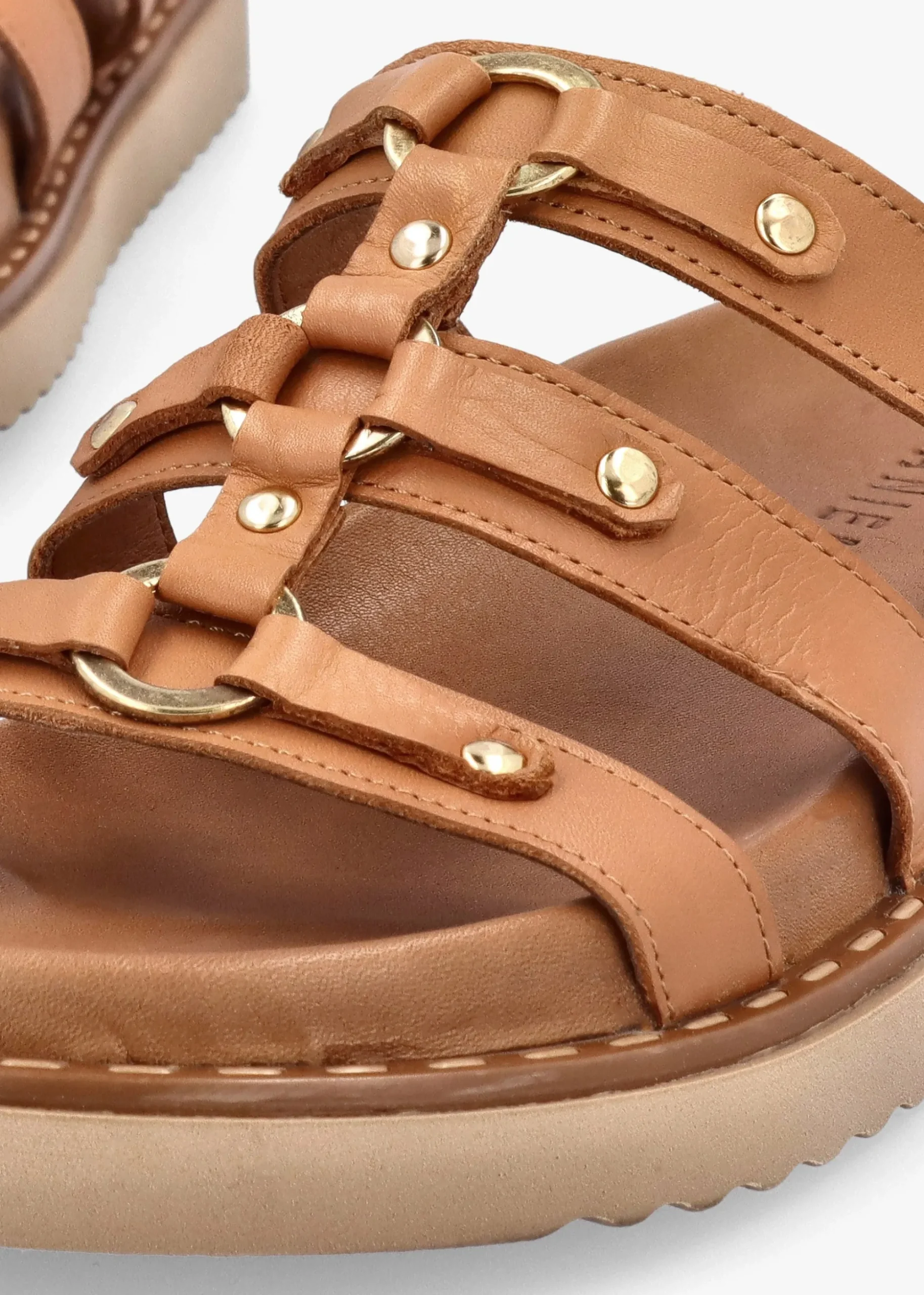 Ilene Tan Leather Three Bar Chunky Mules