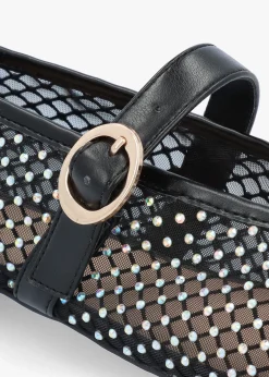 Imesh Black Crystal Mesh Mary Jane Pumps