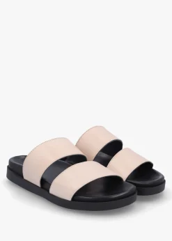 Imogen Beige Leather Two Band Mules