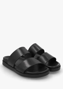 Imogen Black Leather Two Band Mules