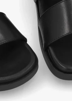 Imogen Black Leather Two Band Mules