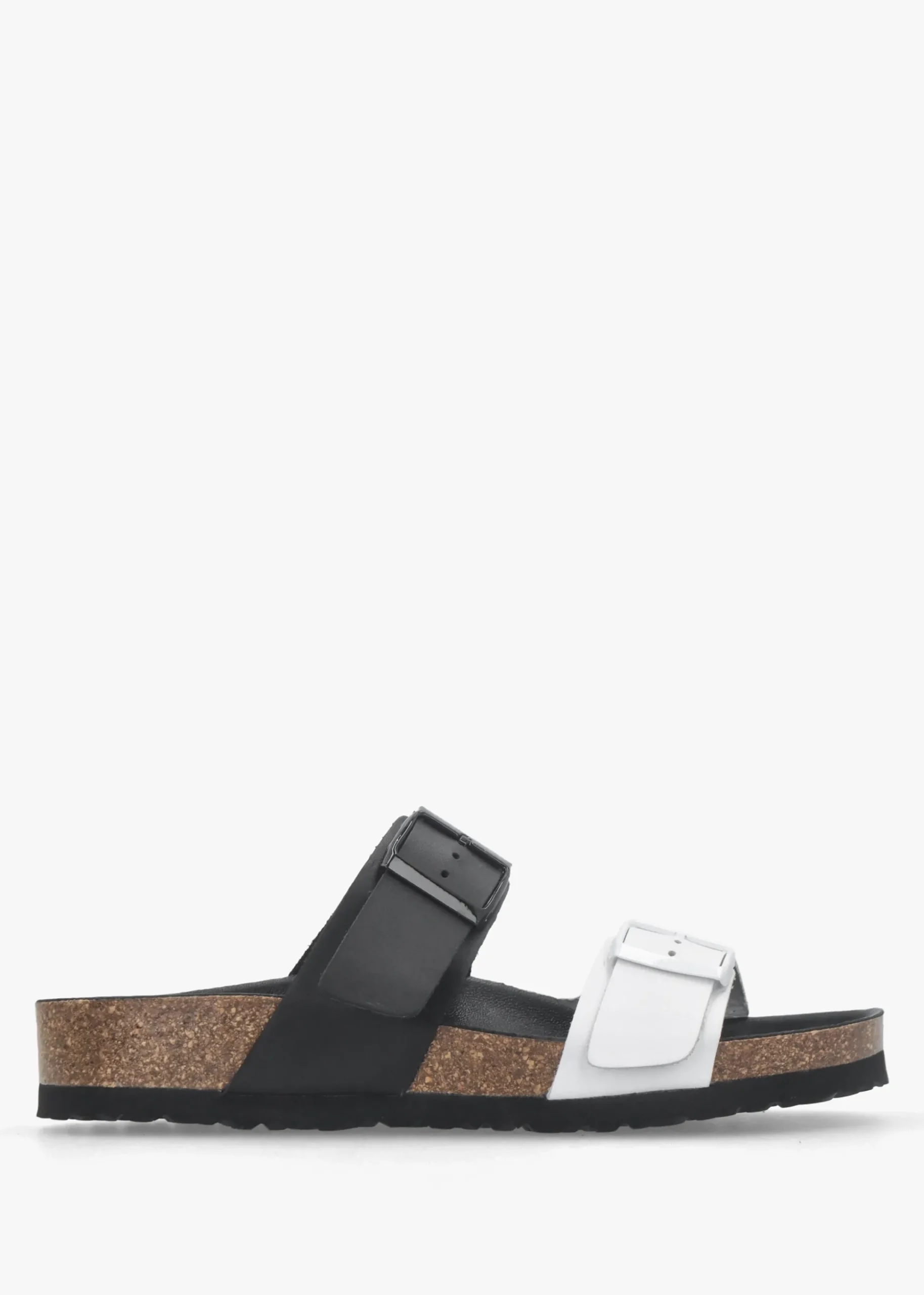 Imule Split Black & White Leather Two Bar Mules