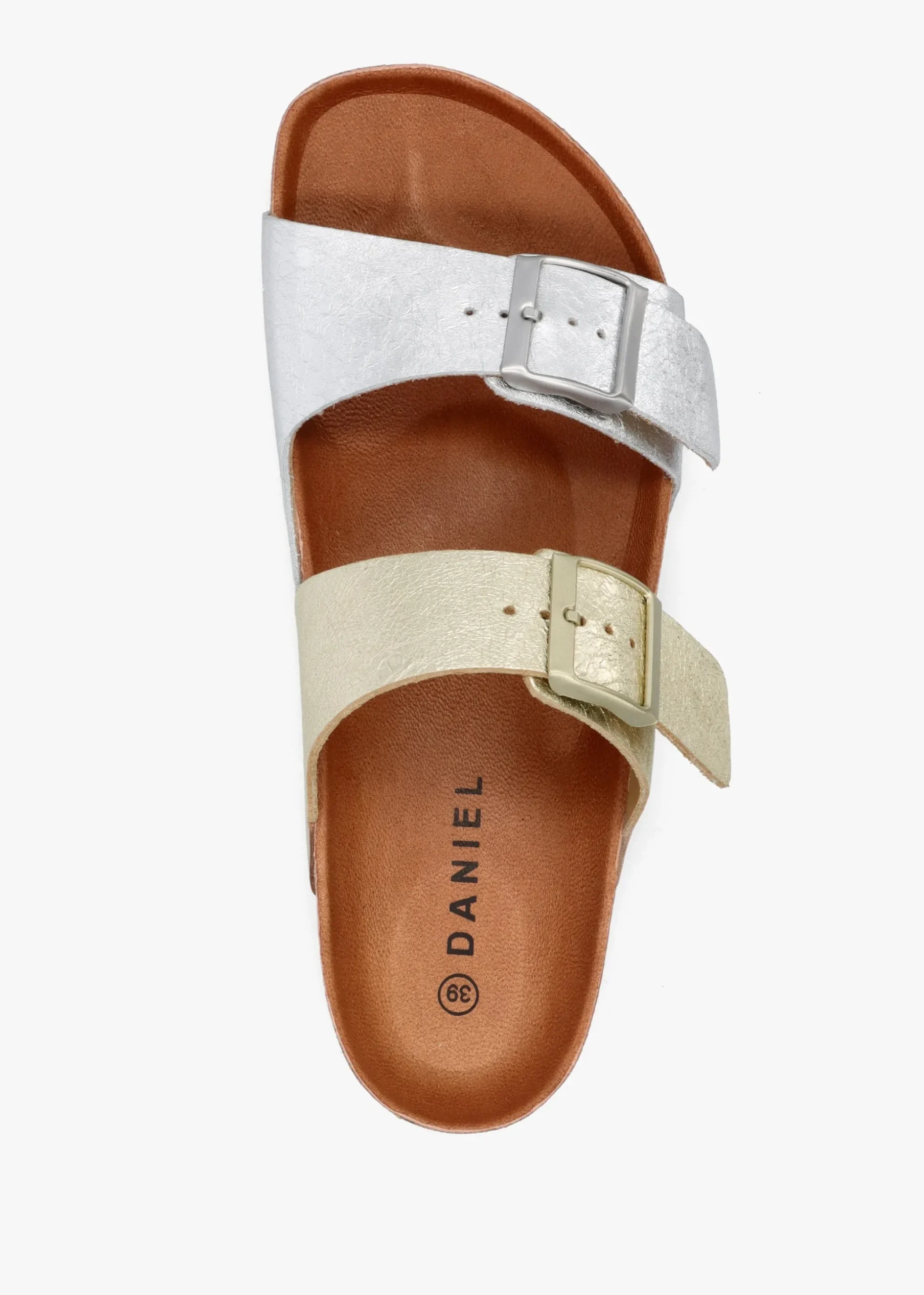 Imule Split Gold & Silver Leather Two Bar Mules