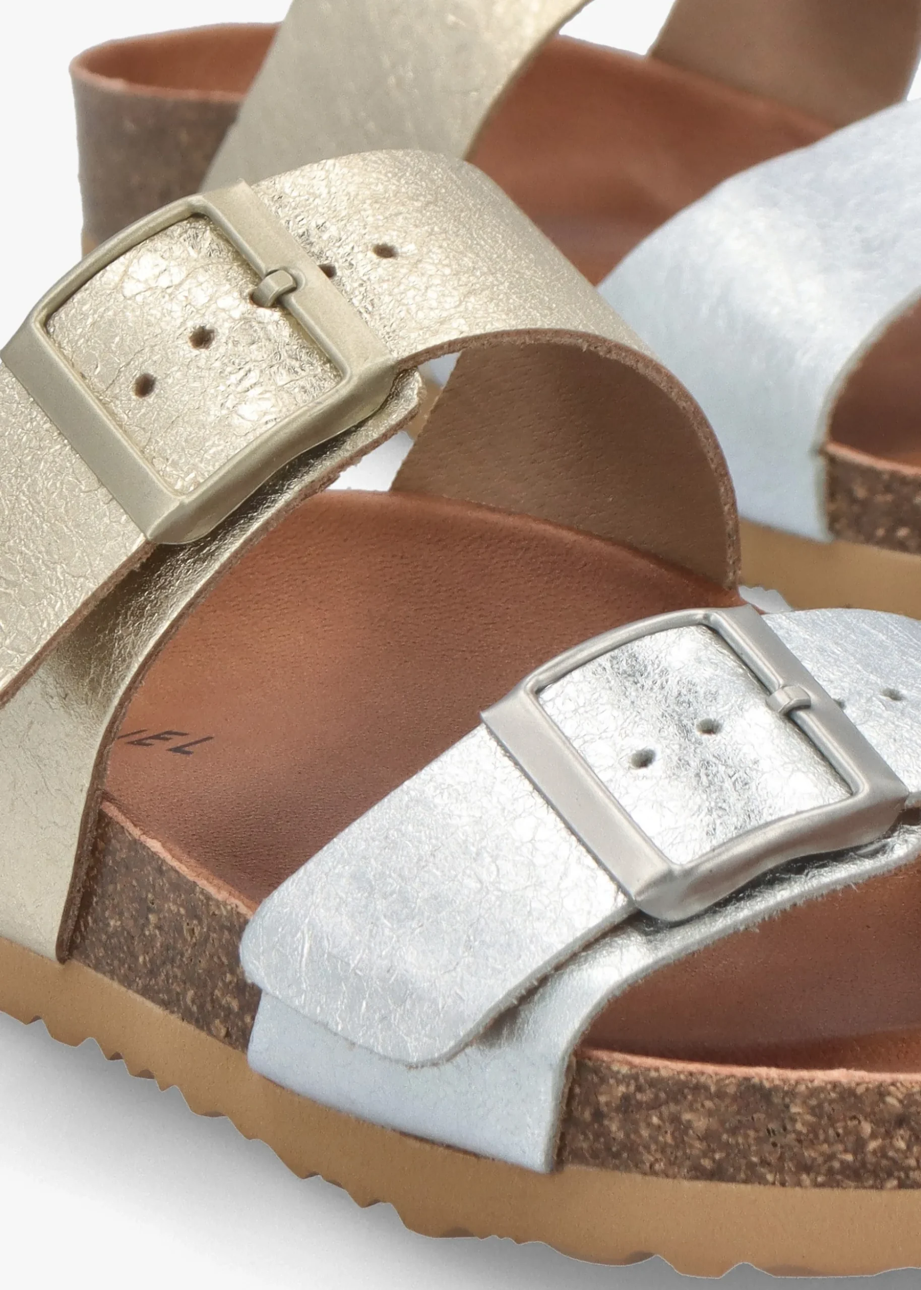 Imule Split Gold & Silver Leather Two Bar Mules