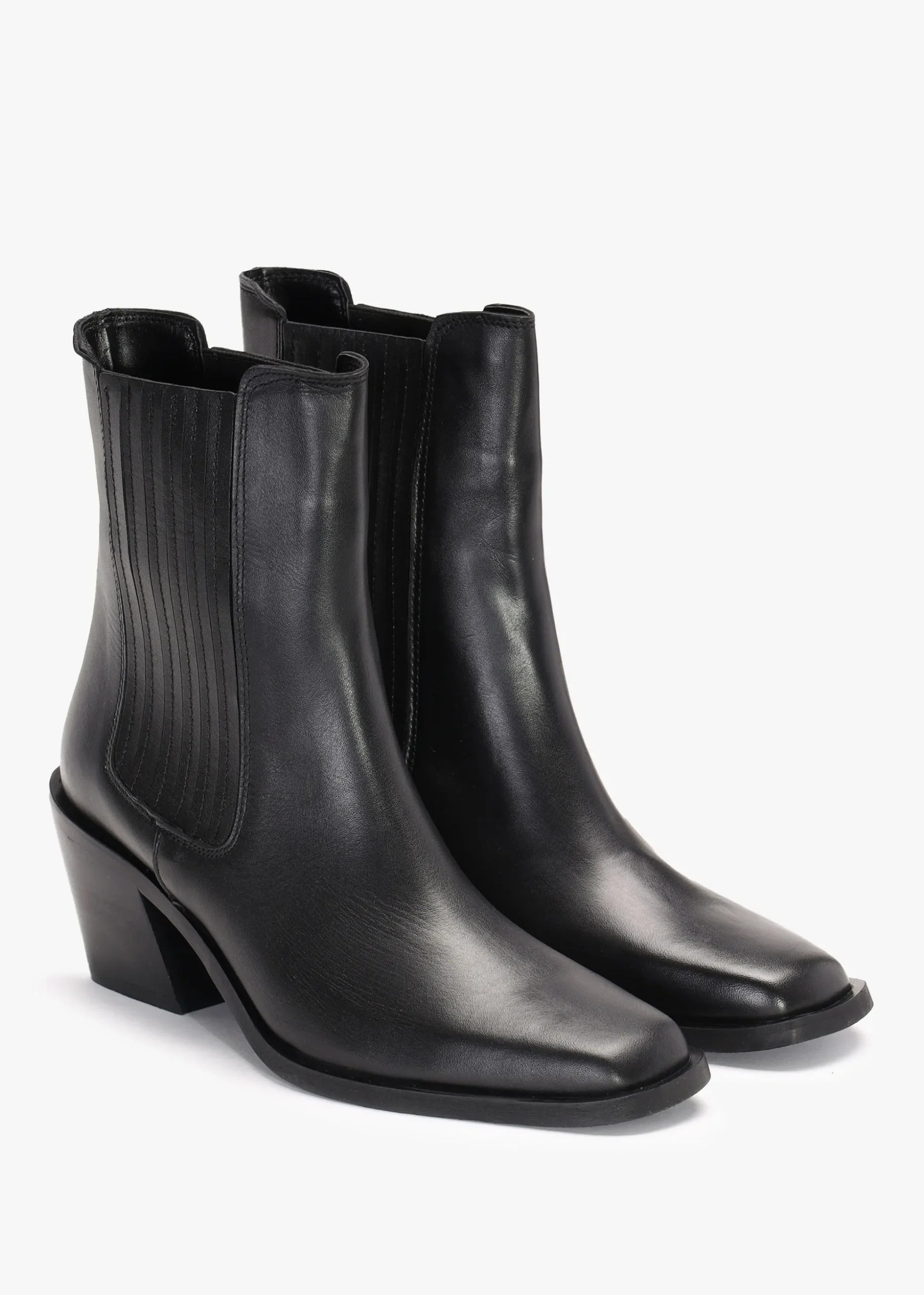 Indie Black Leather Western Chelsea Boots