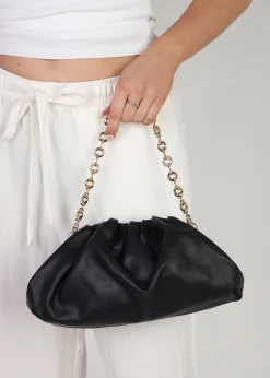 Inrouche Black Leather Ruched Clutch Bag