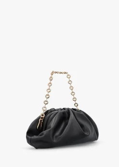 Inrouche Black Leather Ruched Clutch Bag