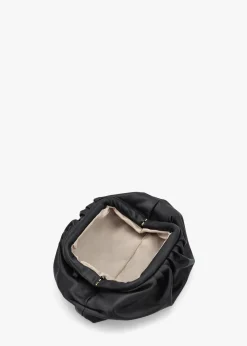 Inrouche Black Leather Ruched Clutch Bag