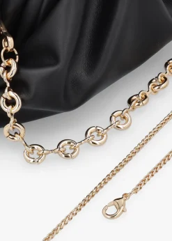 Inrouche Black Leather Ruched Clutch Bag