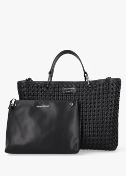 Interwoven Black Shopper Bag With Pouch