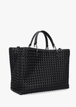 Interwoven Black Shopper Bag With Pouch