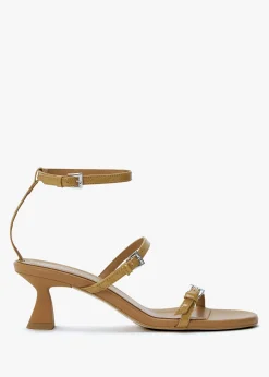 Isaura Beige Patent Leather Kitten Heel Sandals