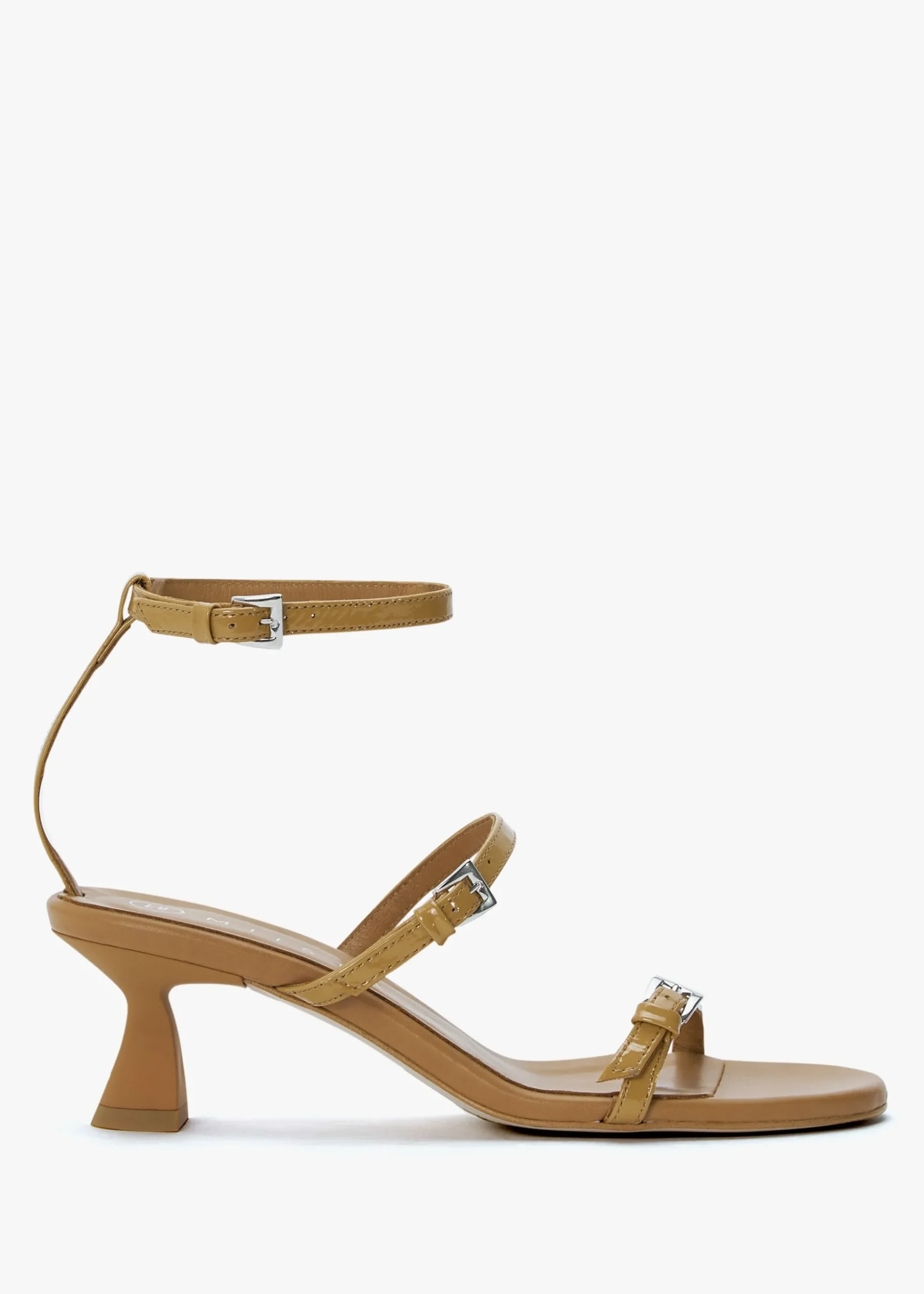 Isaura Beige Patent Leather Kitten Heel Sandals