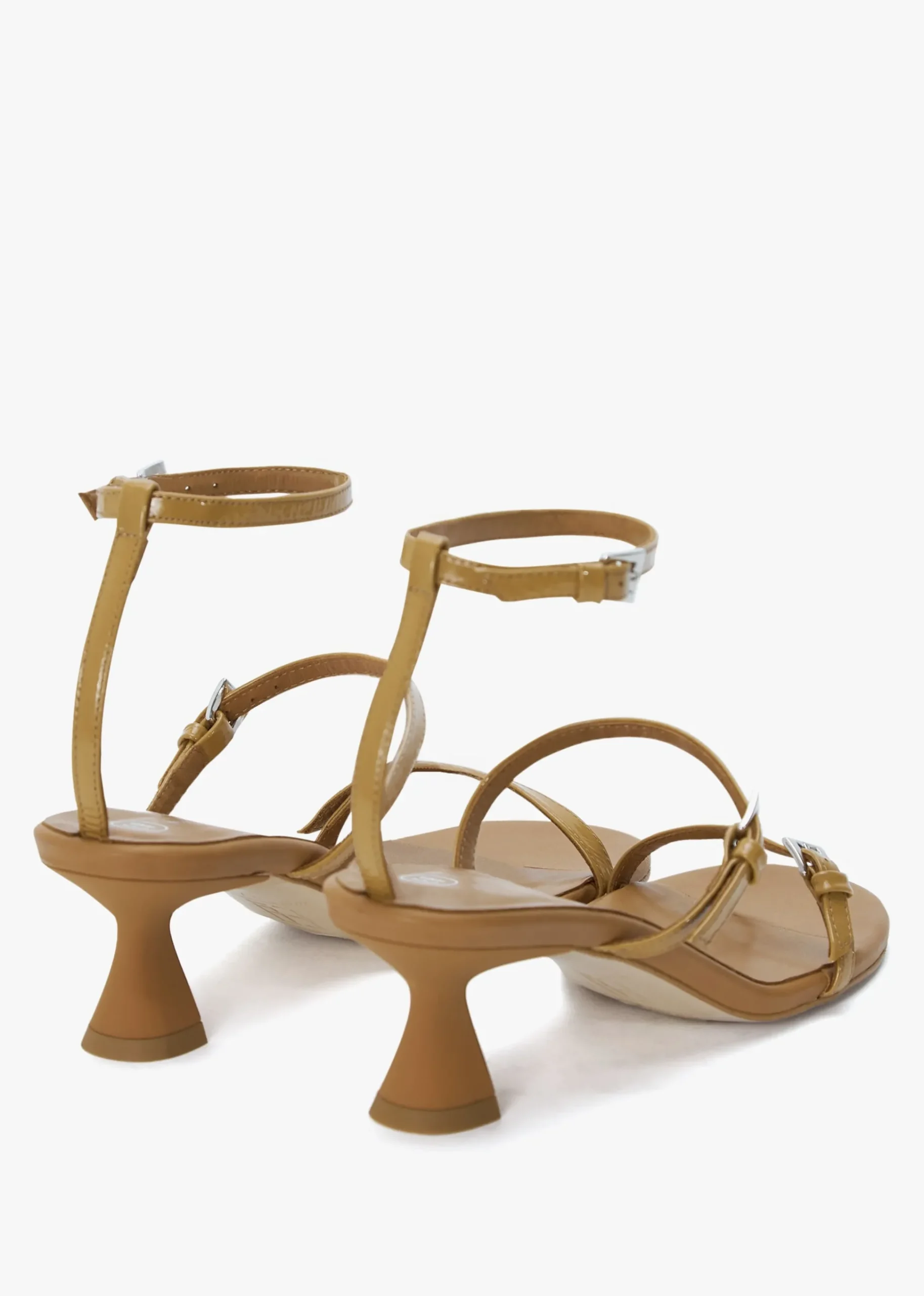 Isaura Beige Patent Leather Kitten Heel Sandals