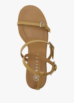 Isaura Beige Patent Leather Kitten Heel Sandals