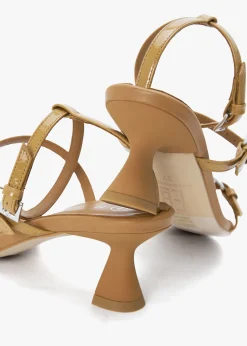 Isaura Beige Patent Leather Kitten Heel Sandals