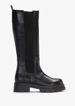 Issa Black Leather Knee High Chelsea Boots