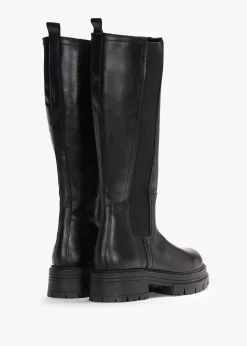 Issa Black Leather Knee High Chelsea Boots