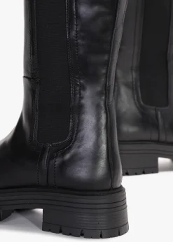 Issa Black Leather Knee High Chelsea Boots