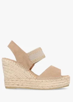 Istitch Beige Suede Wedge Espadrilles