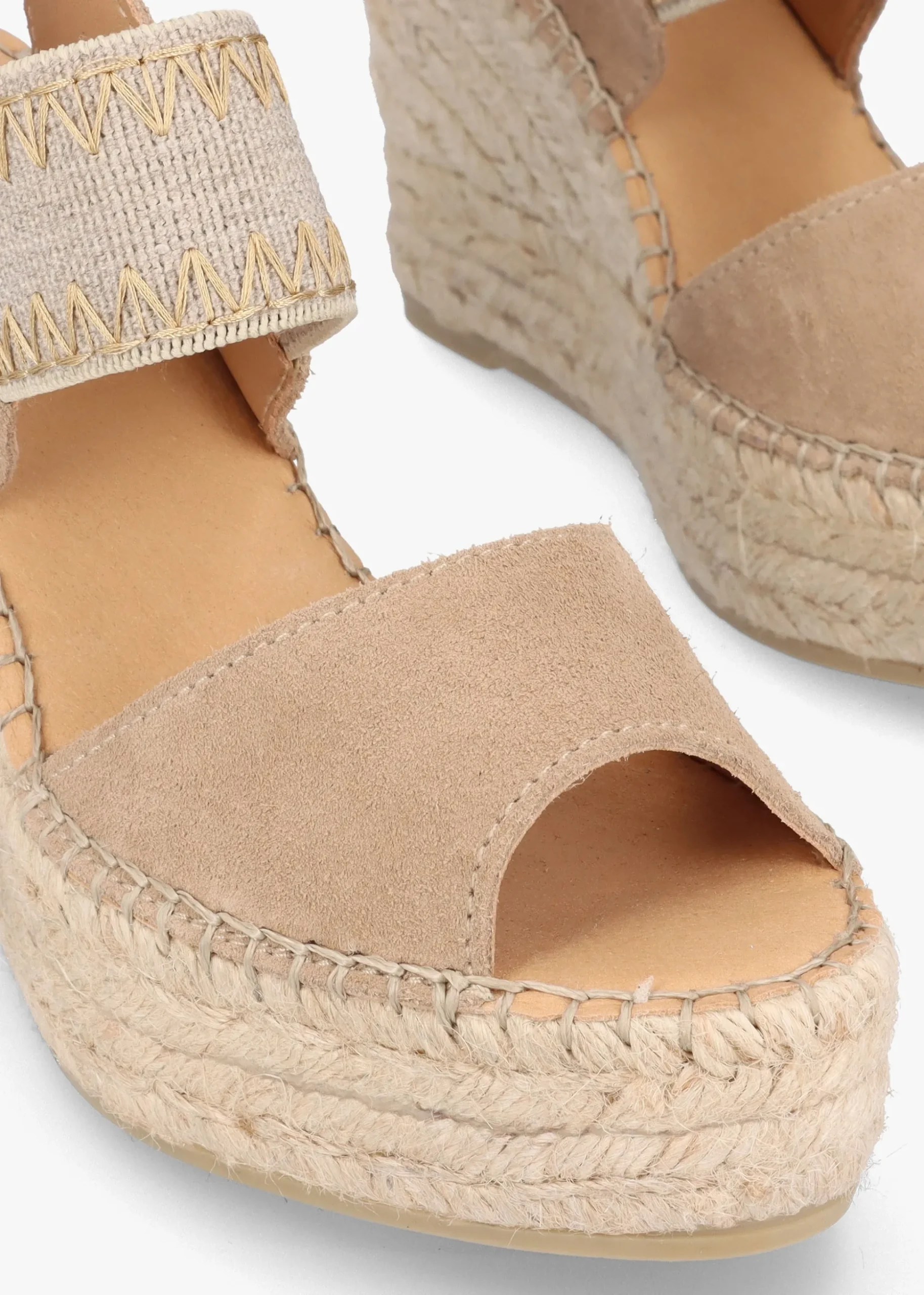 Istitch Beige Suede Wedge Espadrilles