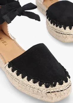 Istitch Black Suede Tie Fastening Flat Espadrilles