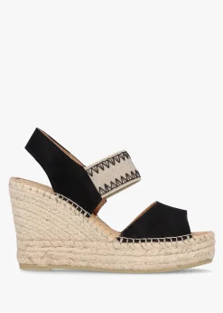 Istitch Black Suede Wedge Espadrilles