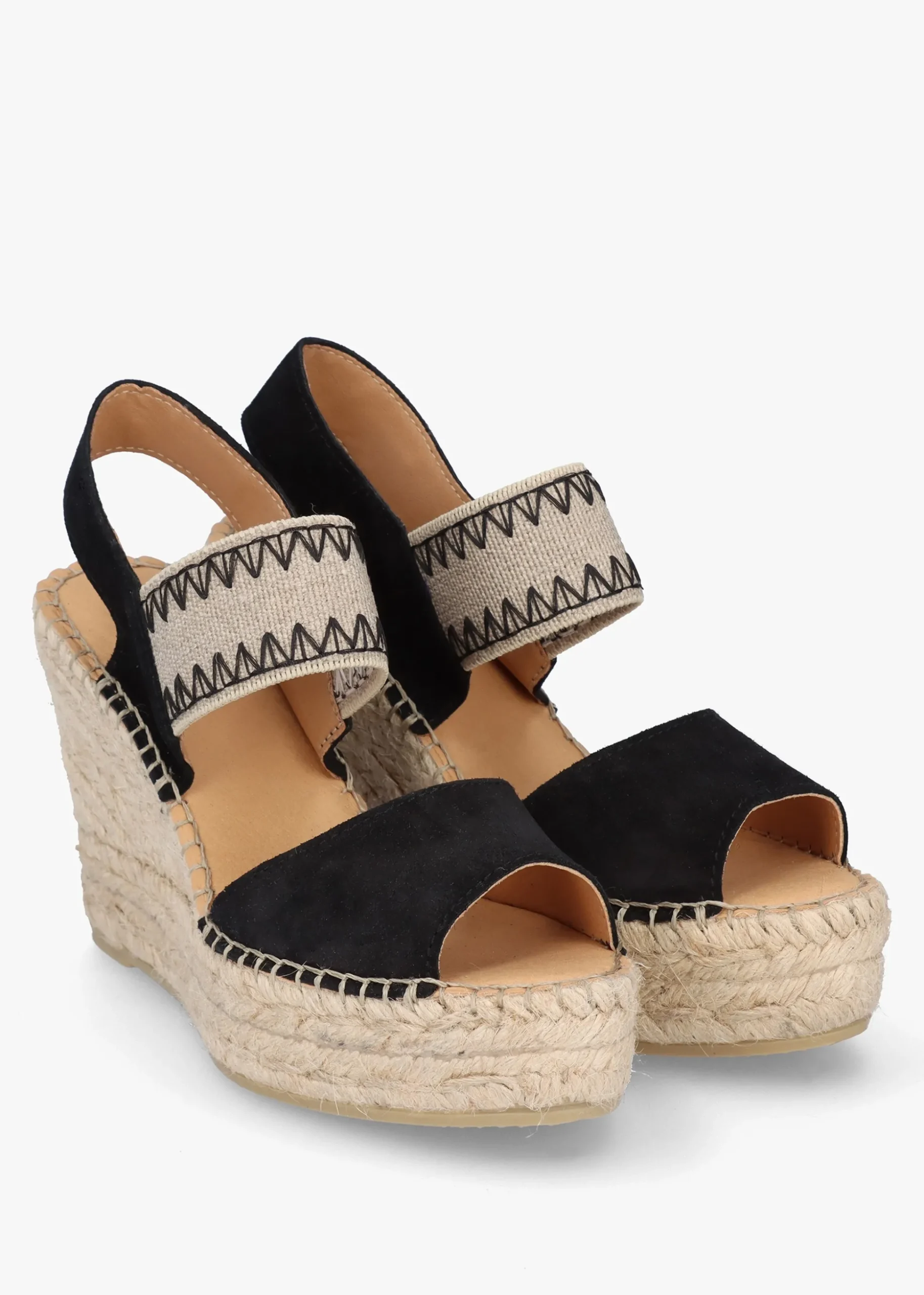 Istitch Black Suede Wedge Espadrilles