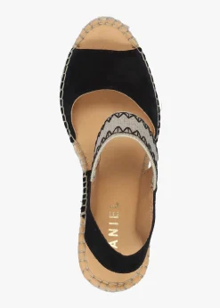 Istitch Black Suede Wedge Espadrilles