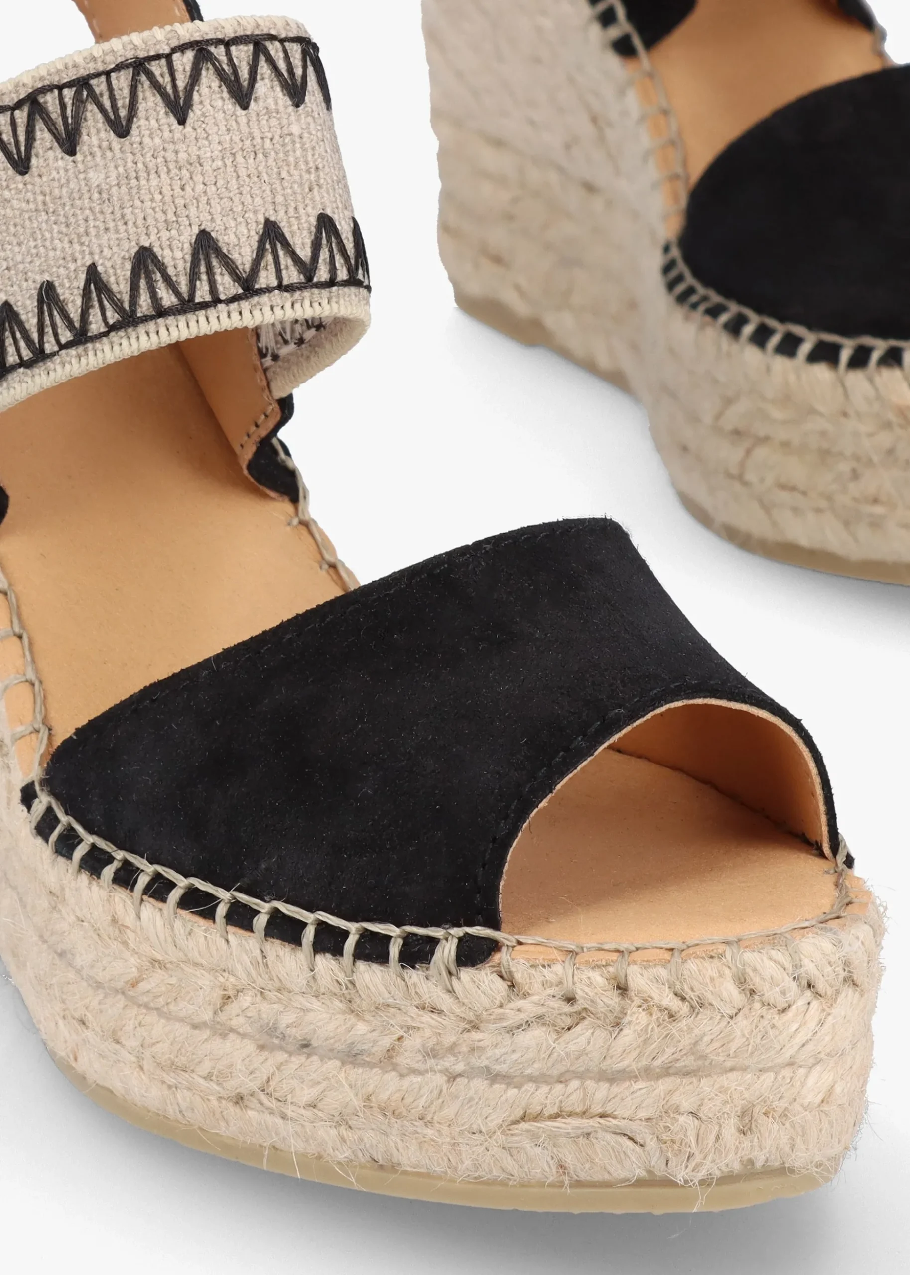 Istitch Black Suede Wedge Espadrilles
