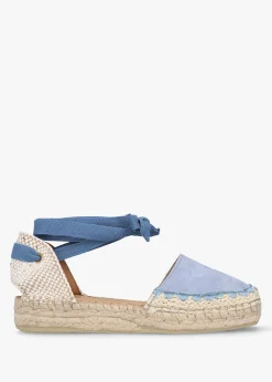 Istitch Blue Suede Tie Fastening Flat Espadrilles