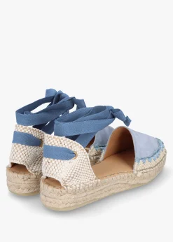 Istitch Blue Suede Tie Fastening Flat Espadrilles