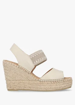 Istitch Cream Leather Wedge Espadrilles