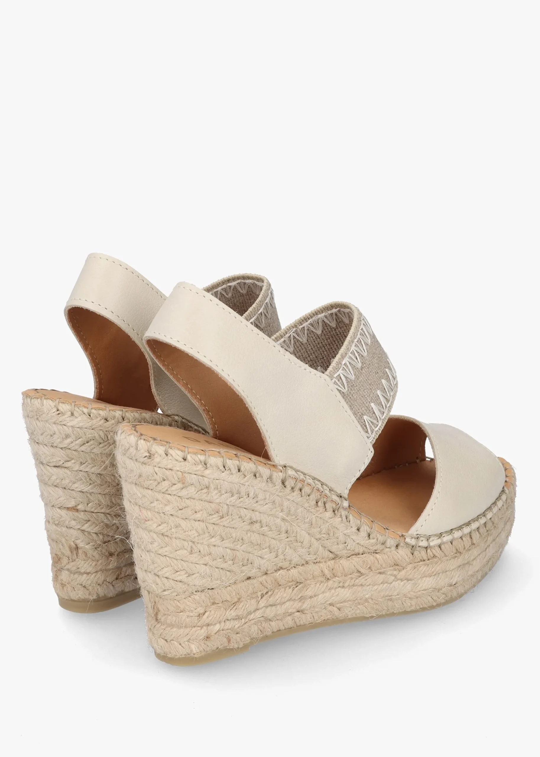 Istitch Cream Leather Wedge Espadrilles