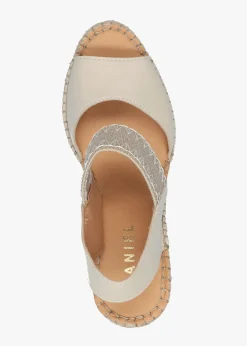 Istitch Cream Leather Wedge Espadrilles