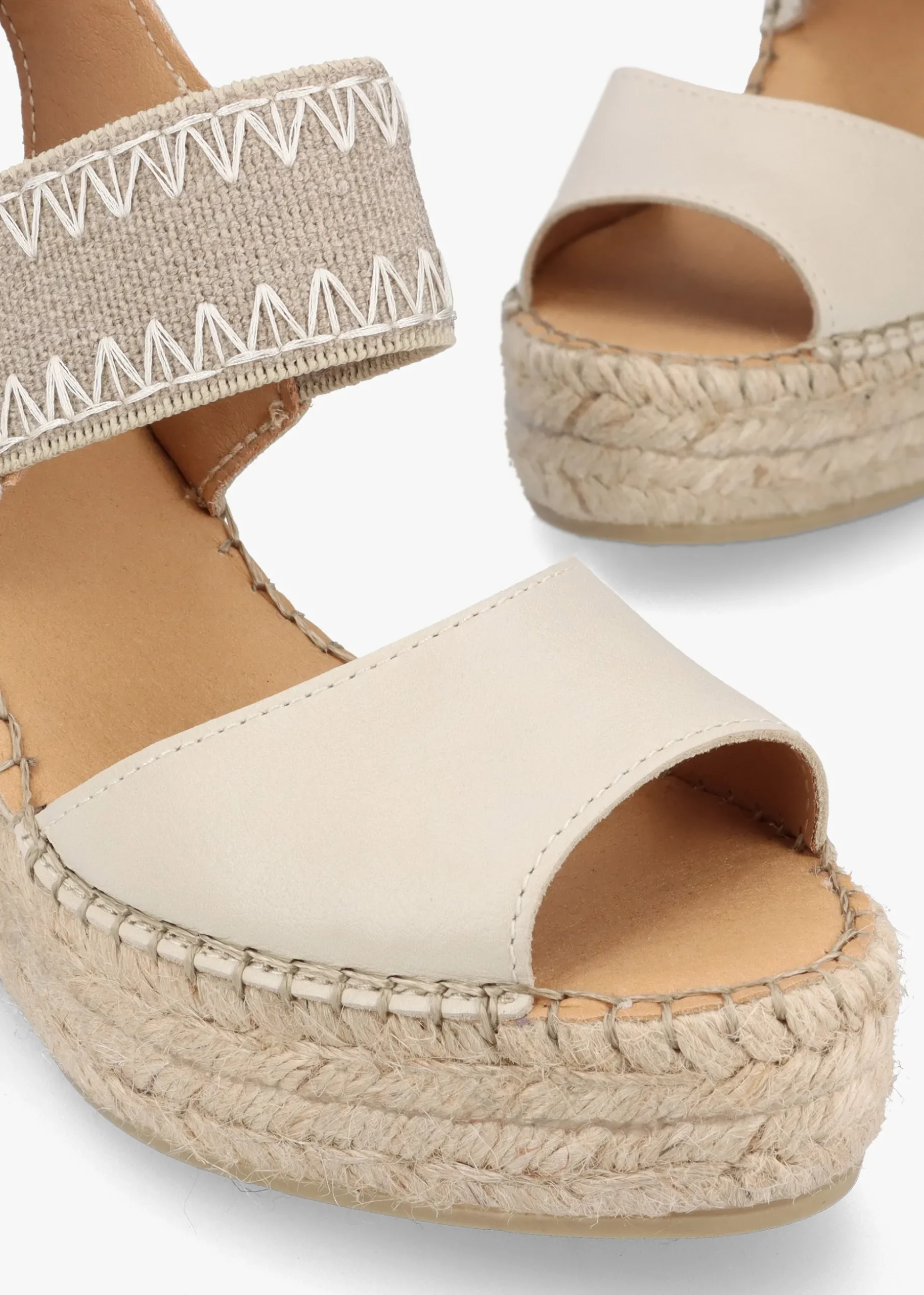 Istitch Cream Leather Wedge Espadrilles