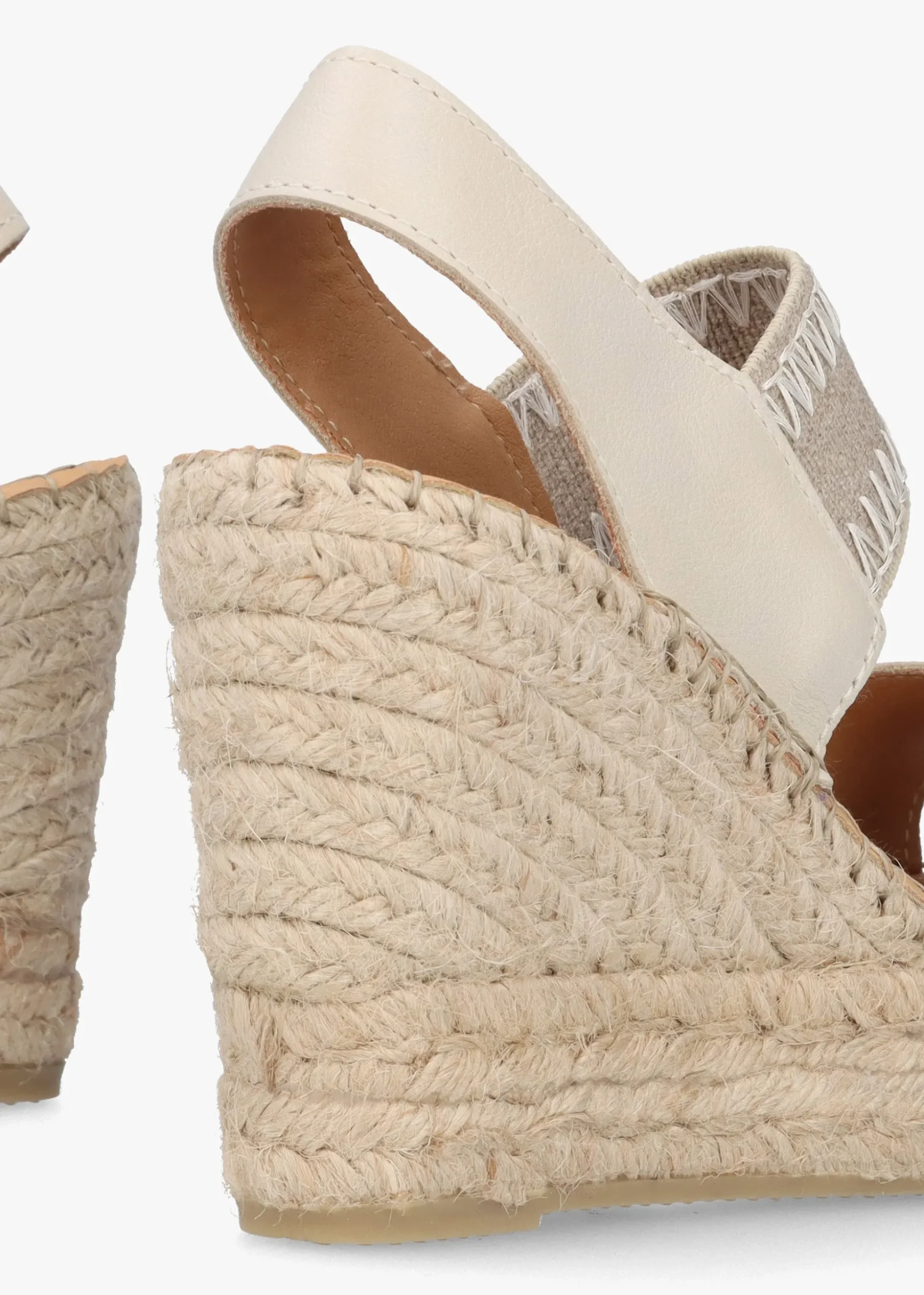 Istitch Cream Leather Wedge Espadrilles