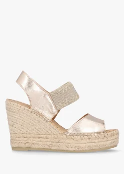 Istitch Gold Leather Wedge Espadrilles