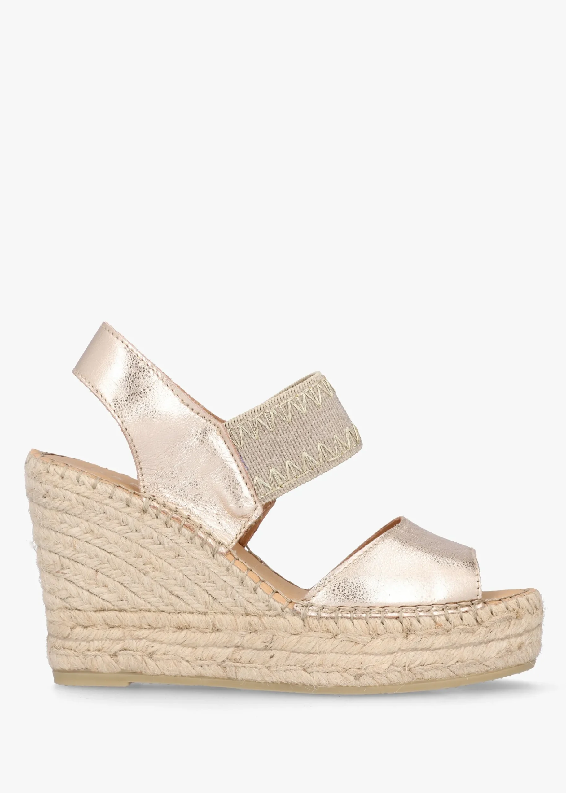 Istitch Gold Leather Wedge Espadrilles