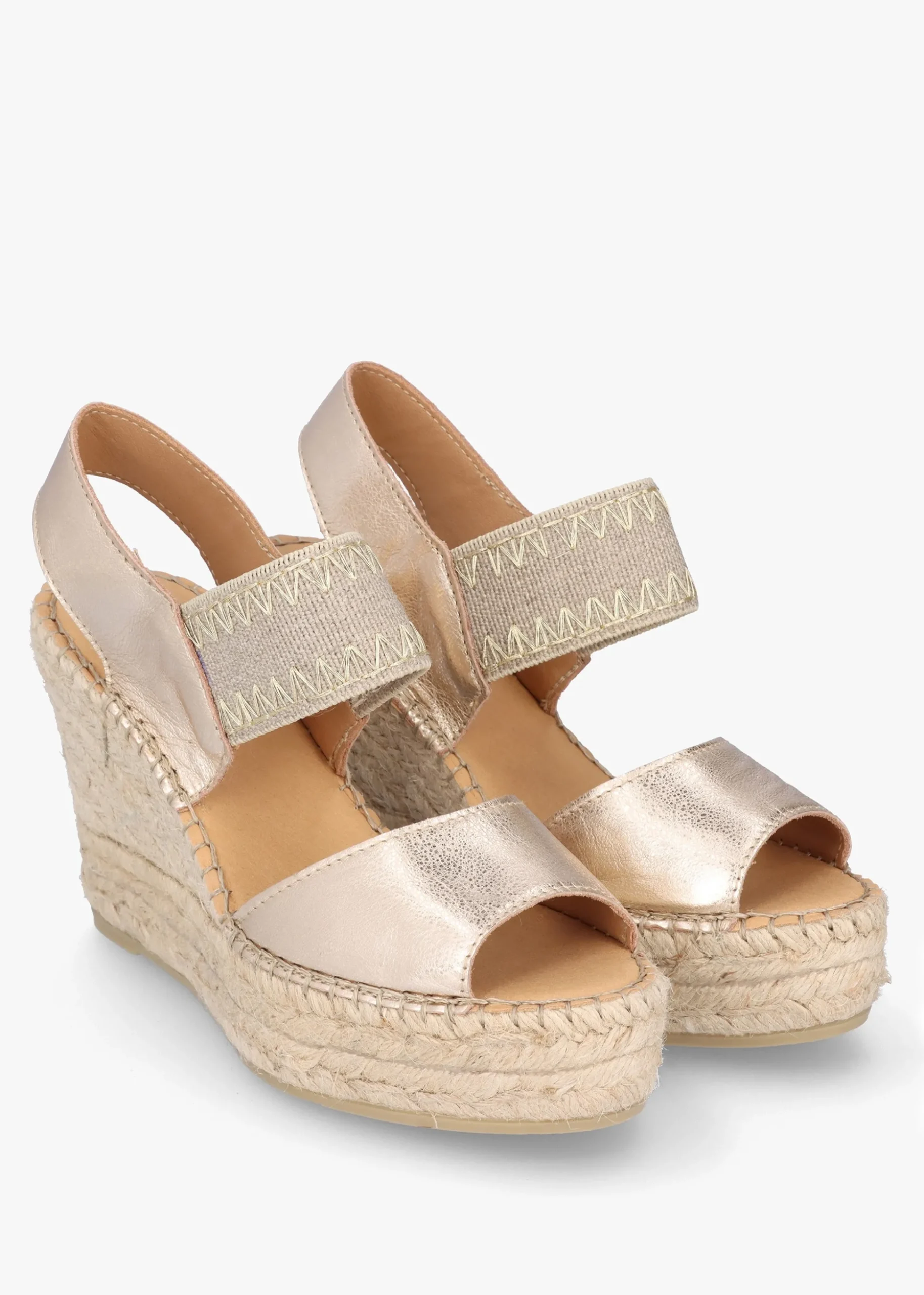 Istitch Gold Leather Wedge Espadrilles