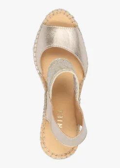 Istitch Gold Leather Wedge Espadrilles