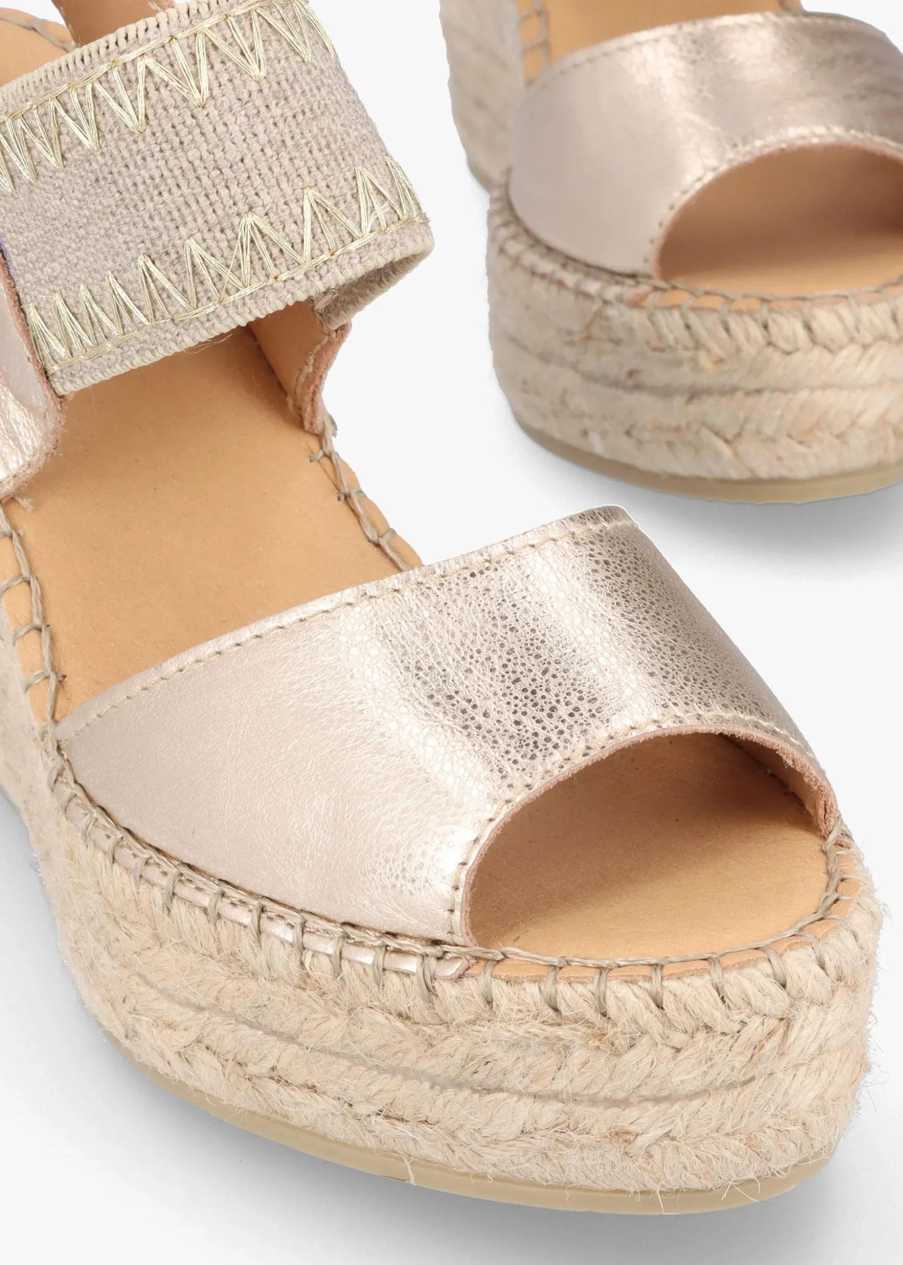 Istitch Gold Leather Wedge Espadrilles
